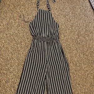 Striped high neck jumpsuit